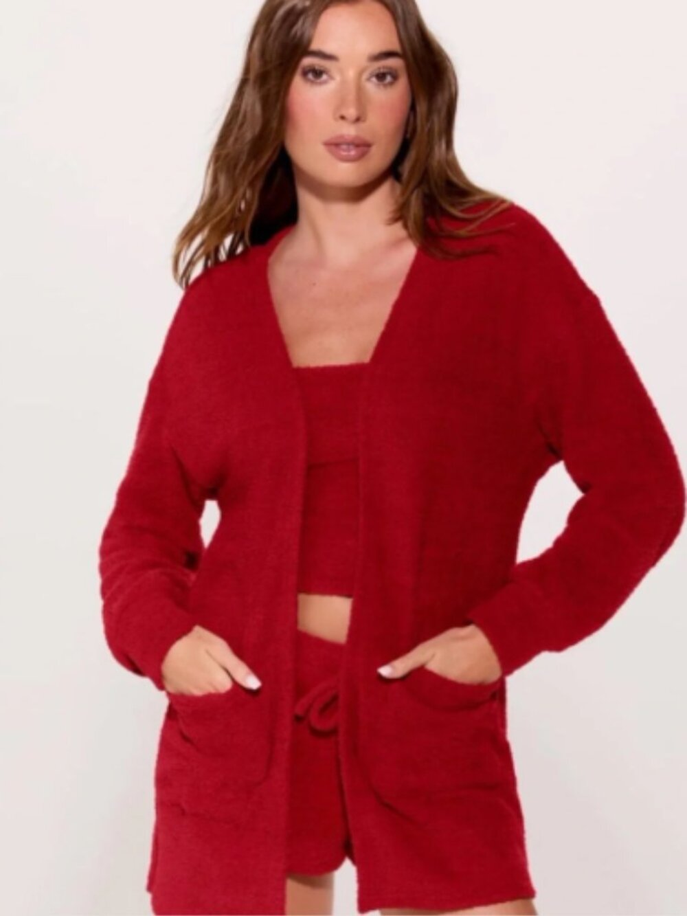 New YITTY PET ME Super Soft Cardigan Sweater Dark Cranberry Red XL Pockets